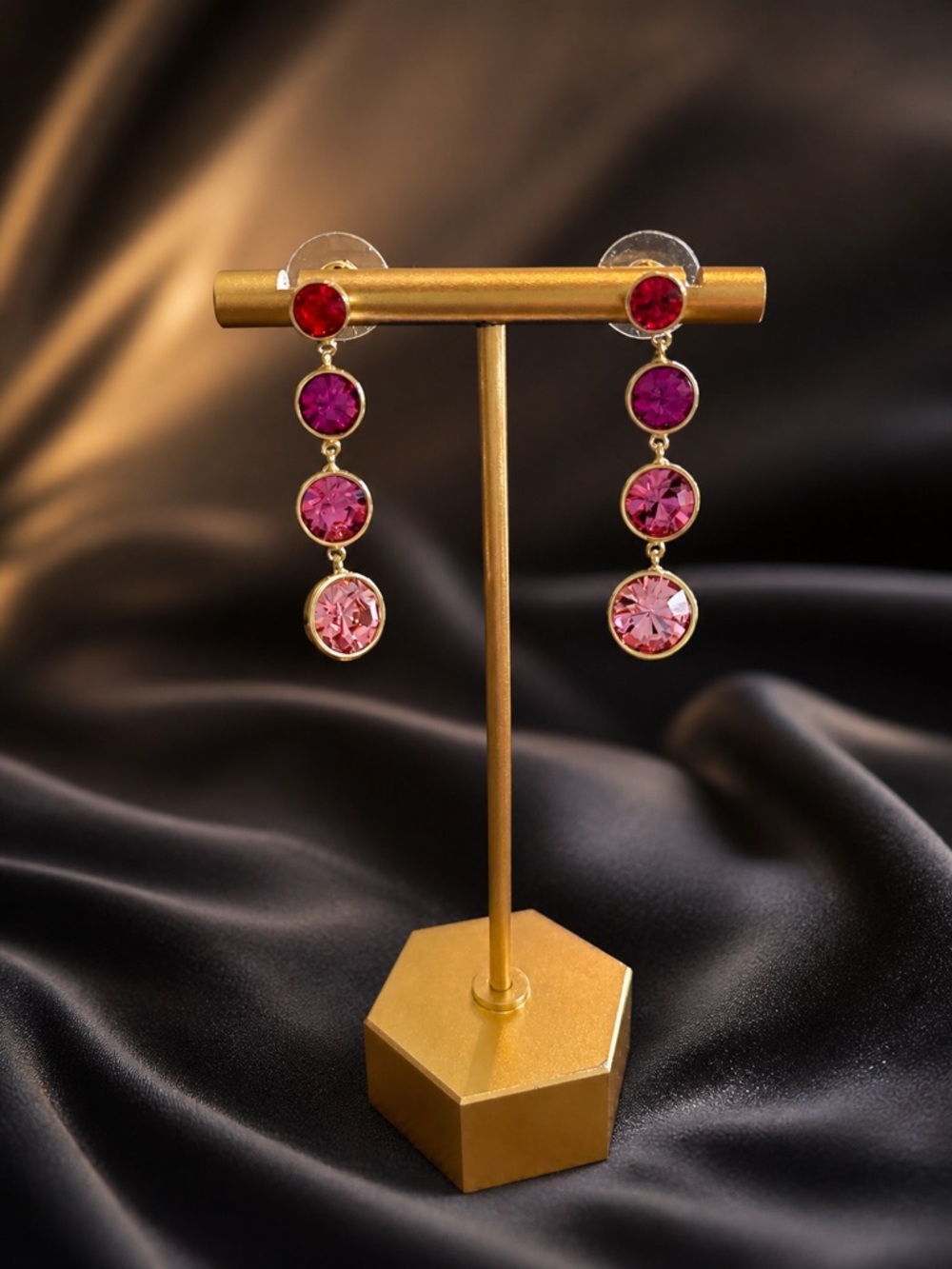 Gold-Tone Pink Gradient Crystal Drop Earrings great quality